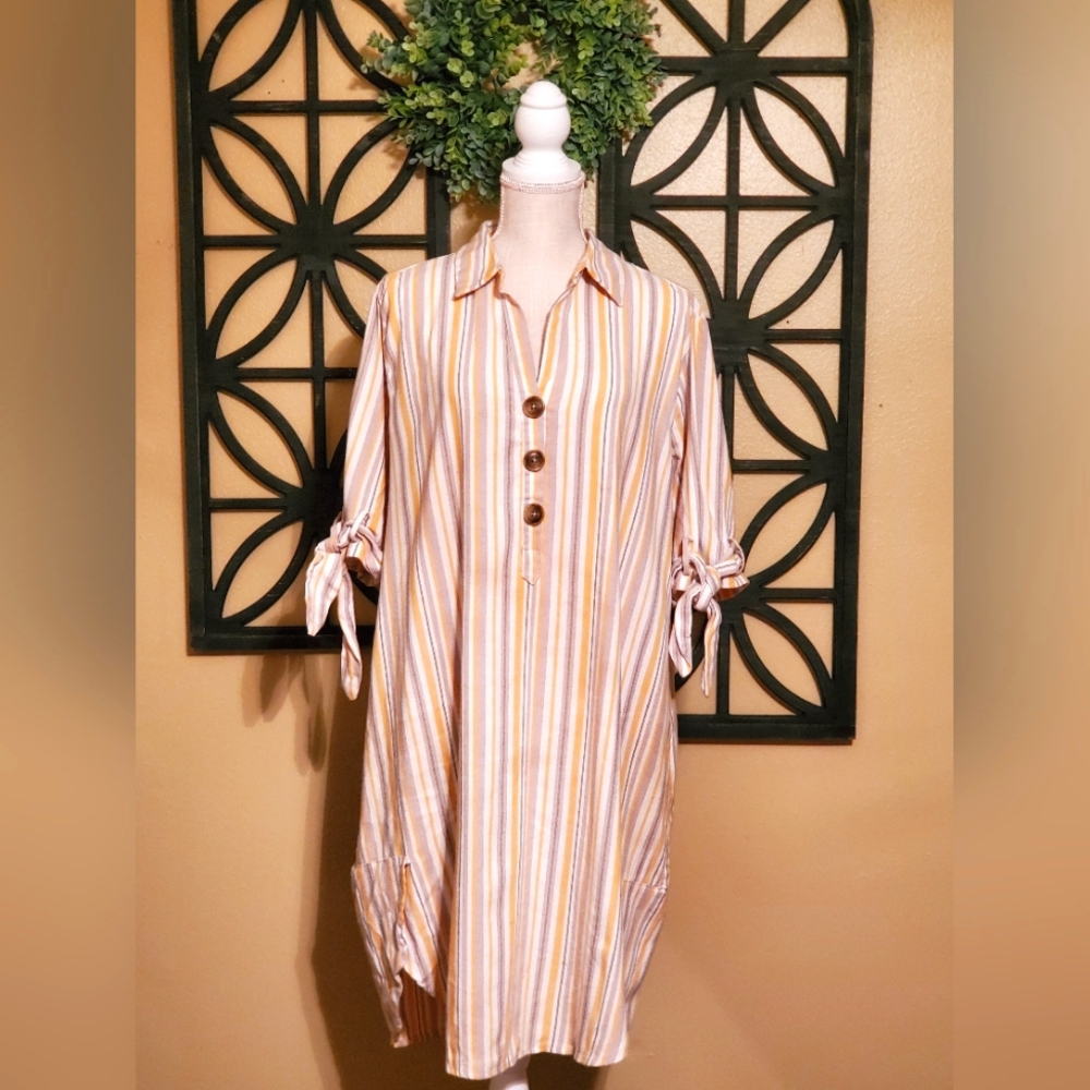 RobertLouis Women's 2X Striped Linen blend Dress